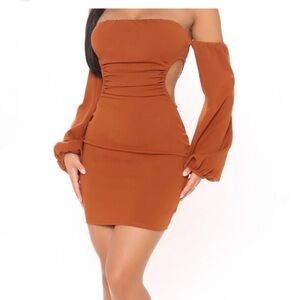 NWT FASHION NOVA GET ON WITH IT CAMEL MINI DRESS